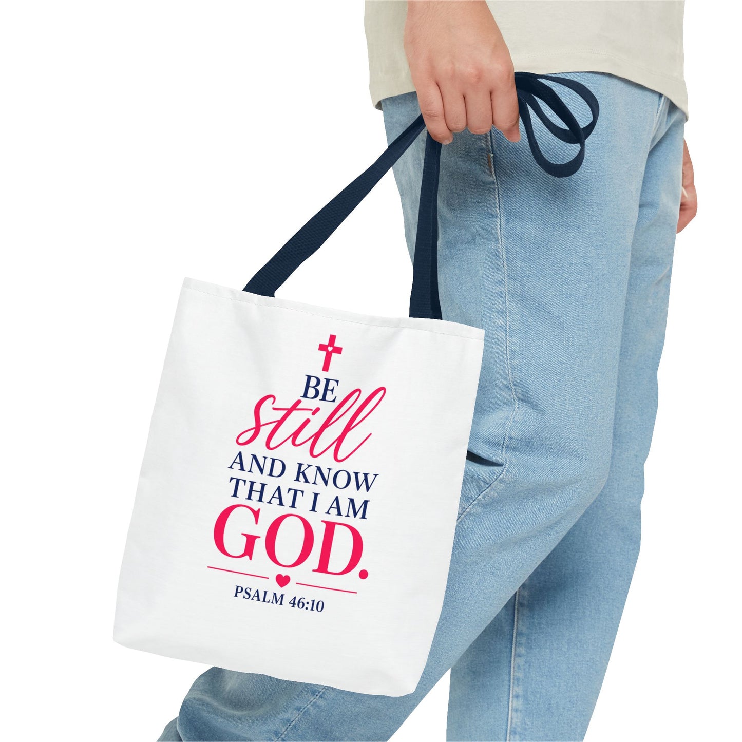 Biblical Tote Bag – “Be Still and Know That I Am God” Psalm 46:10 Inspirational Canvas Tote
