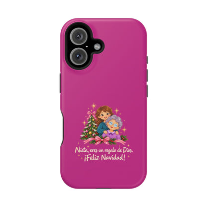 Magenta Christmas Grandma Phone Case — "Abuela, eres un regalo de Dios. ¡Feliz Navidad!" Magnetic Impact-Resistant