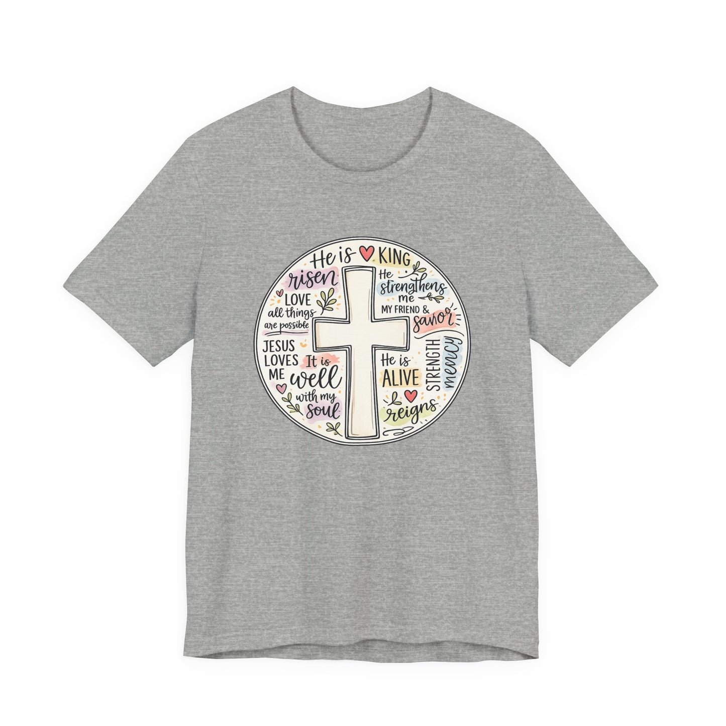 Christian Cross Faith T-Shirt — He Is Risen Inspirational Graphic Tee