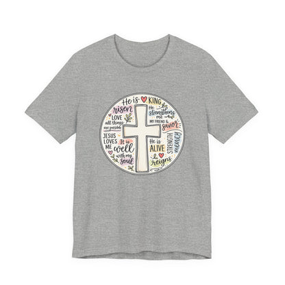 Christian Cross Faith T-Shirt — He Is Risen Inspirational Graphic Tee