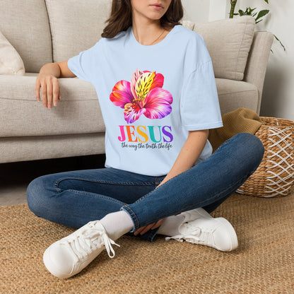 Jesus Floral T-Shirt — Colorful Watercolor Lily Christian Faith Tee