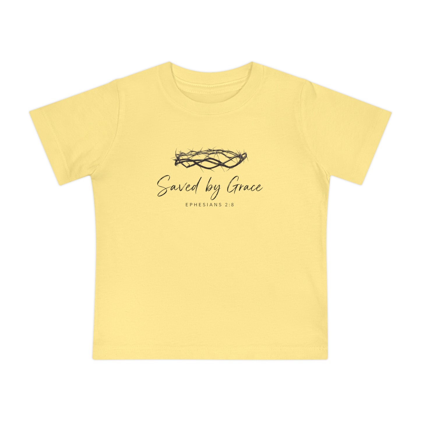 Baby T-Shirt "Saved by Grace" with Crown of Thorns – Christian Baptism & Newborn Gift
