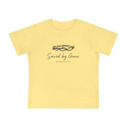 Baby T-Shirt "Saved by Grace" with Crown of Thorns – Christian Baptism & Newborn Gift