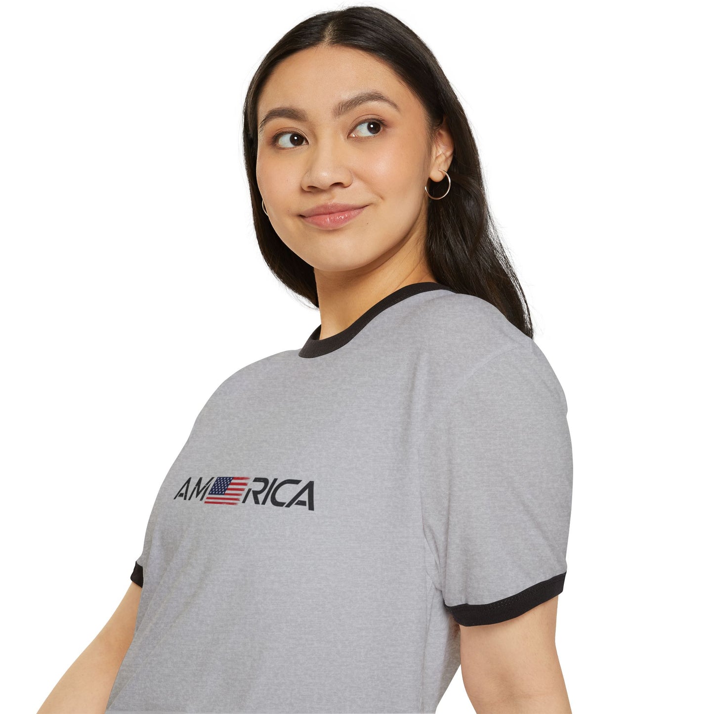 America Ringer T-Shirt — Vintage Flag "One Nation Under God" Patriotic Tee
