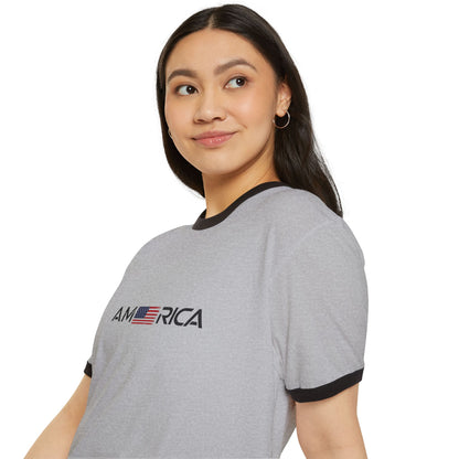 America Ringer T-Shirt — Vintage Flag "One Nation Under God" Patriotic Tee