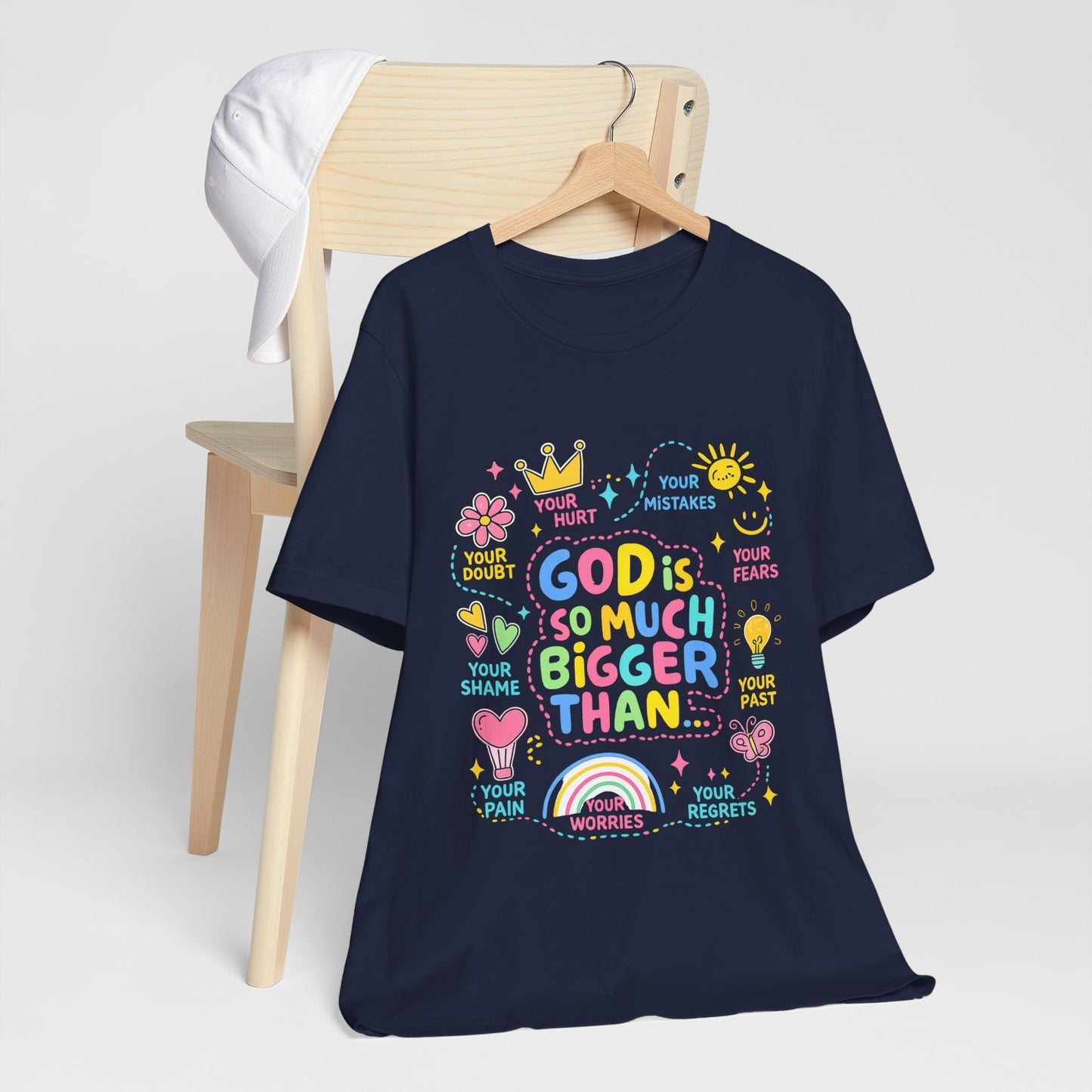 Christian T‑Shirt — "God Is So Much Bigger Than..." Pastel Faith Tee