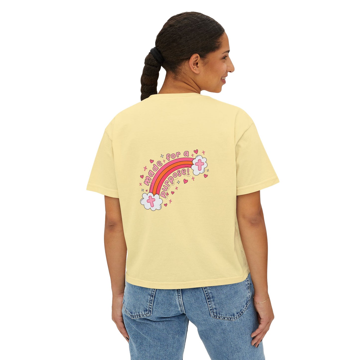 Pray Pray Pray Women's Boxy Tee — Pink Faith Floral Graphic