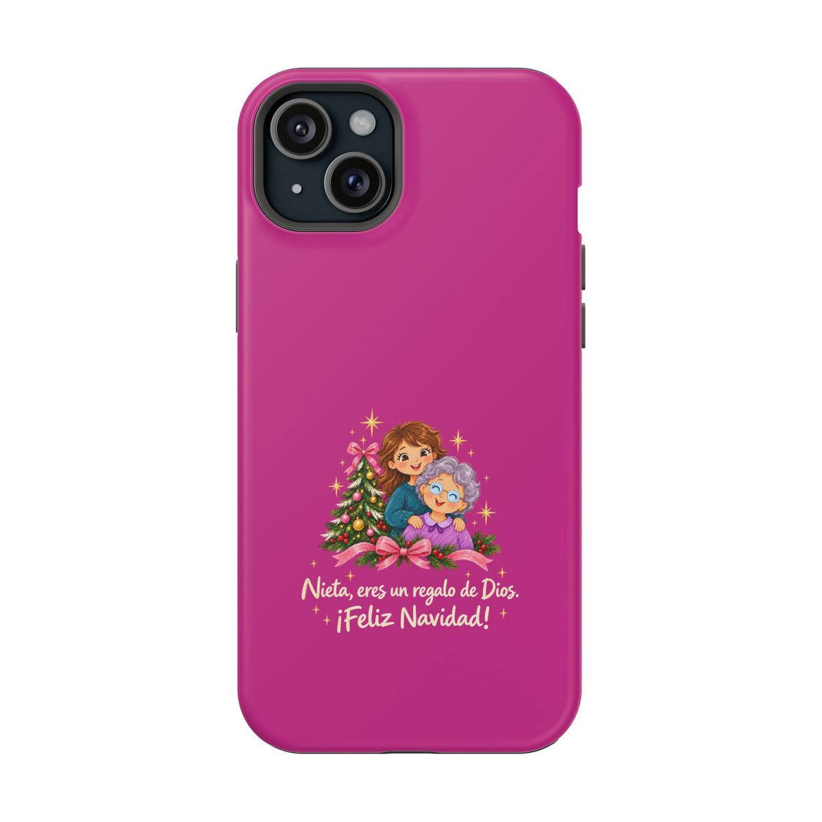 Magenta Christmas Grandma Phone Case — "Abuela, eres un regalo de Dios. ¡Feliz Navidad!" Magnetic Impact-Resistant