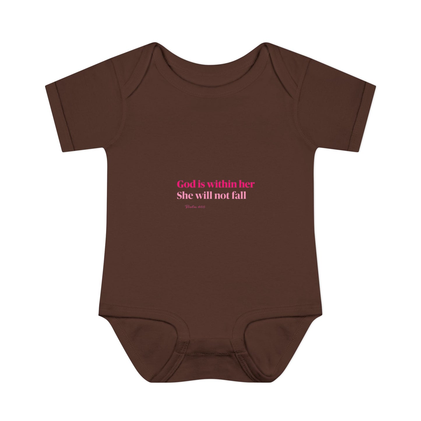 Infant Bodysuit – "God Is Within Her She Will Not Fall" Pink Cross Christian Baby Onesie