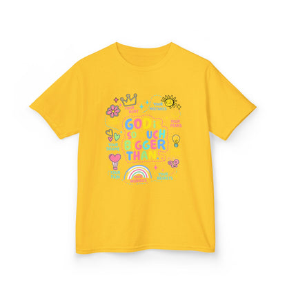 UNISEX Kids Tee — "God Is So Much Bigger Than" Colorful Faith Graphic