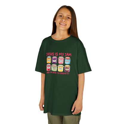 Kids T‑Shirt — "Jesus Is My Jam" Cute Jam Jar Graphic Christian Tee