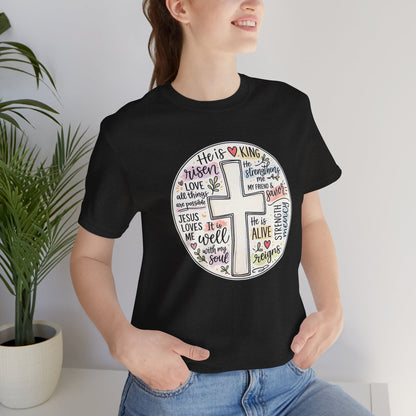Christian Cross Faith T-Shirt — He Is Risen Inspirational Graphic Tee