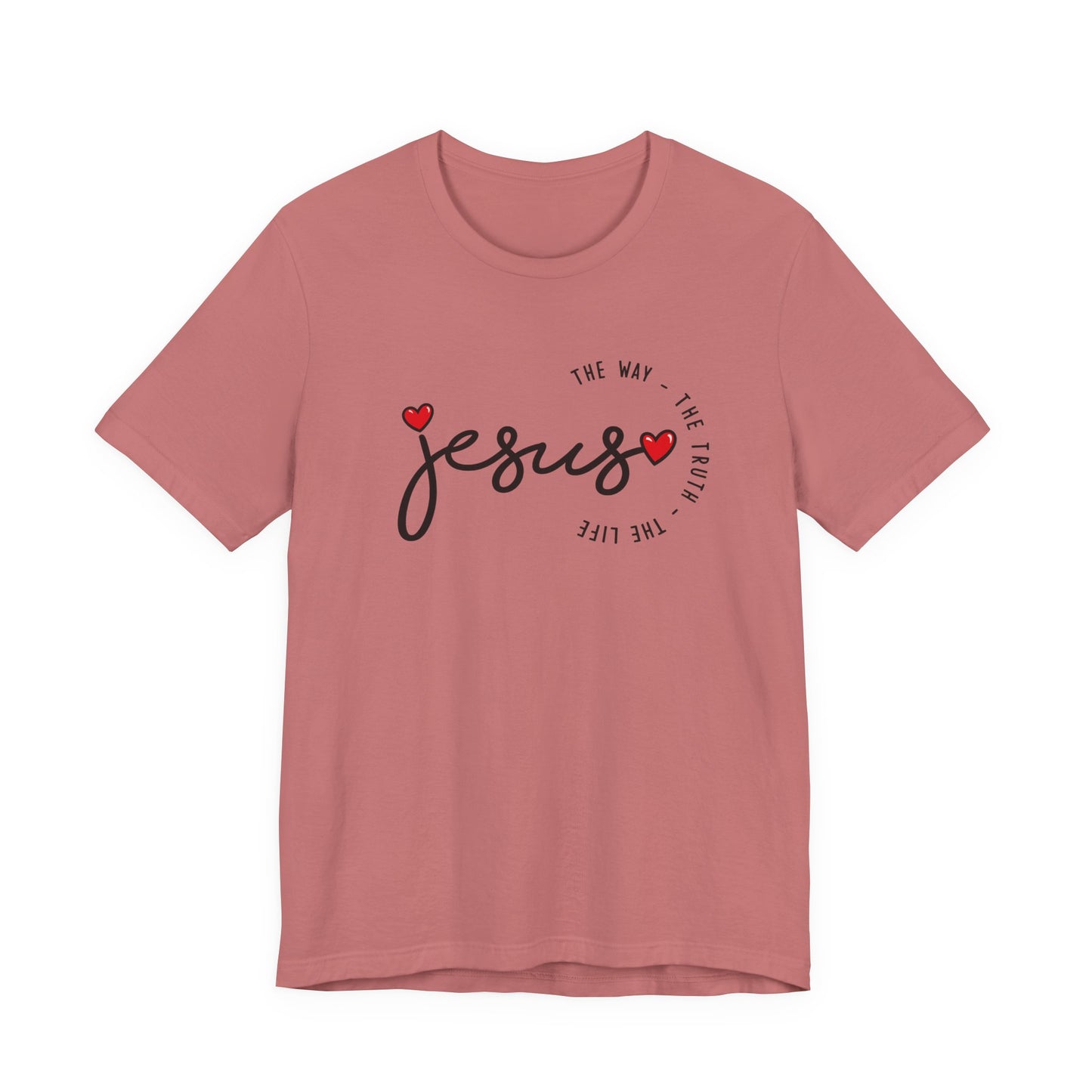 Jesus Script Tee - "Jesus" with Hearts | Faith Christian Shirt