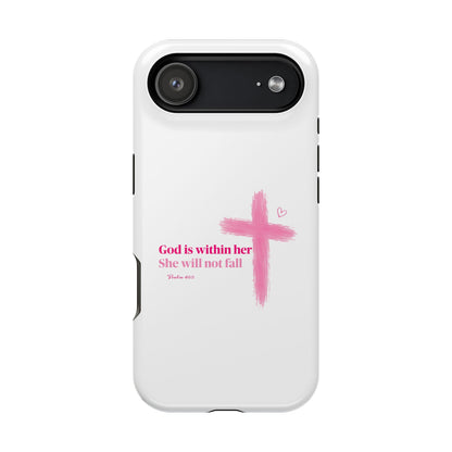 Phone Case — "God is within her, She will not fall" Pink Cross Magnetic Impact-Resistant Case