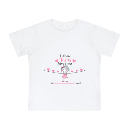 Baby T-Shirt - "I Know Jesus Loves Me" Pink Hearts Christian Infant Tee