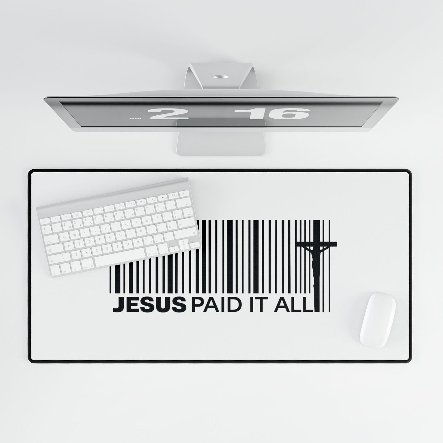 Christian Desk Mat – "Jesus Paid It All" Barcode Design