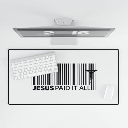 Christian Desk Mat – "Jesus Paid It All" Barcode Design