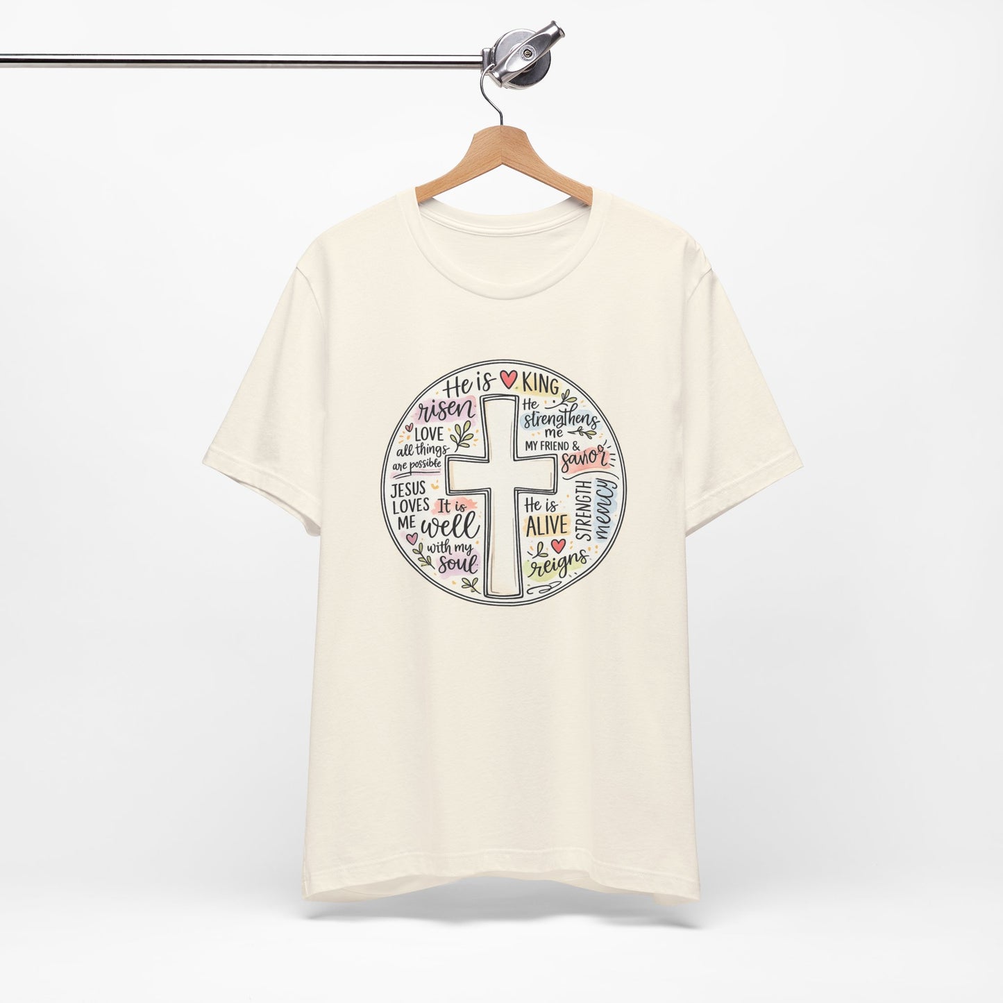 Christian Cross Faith T-Shirt — He Is Risen Inspirational Graphic Tee