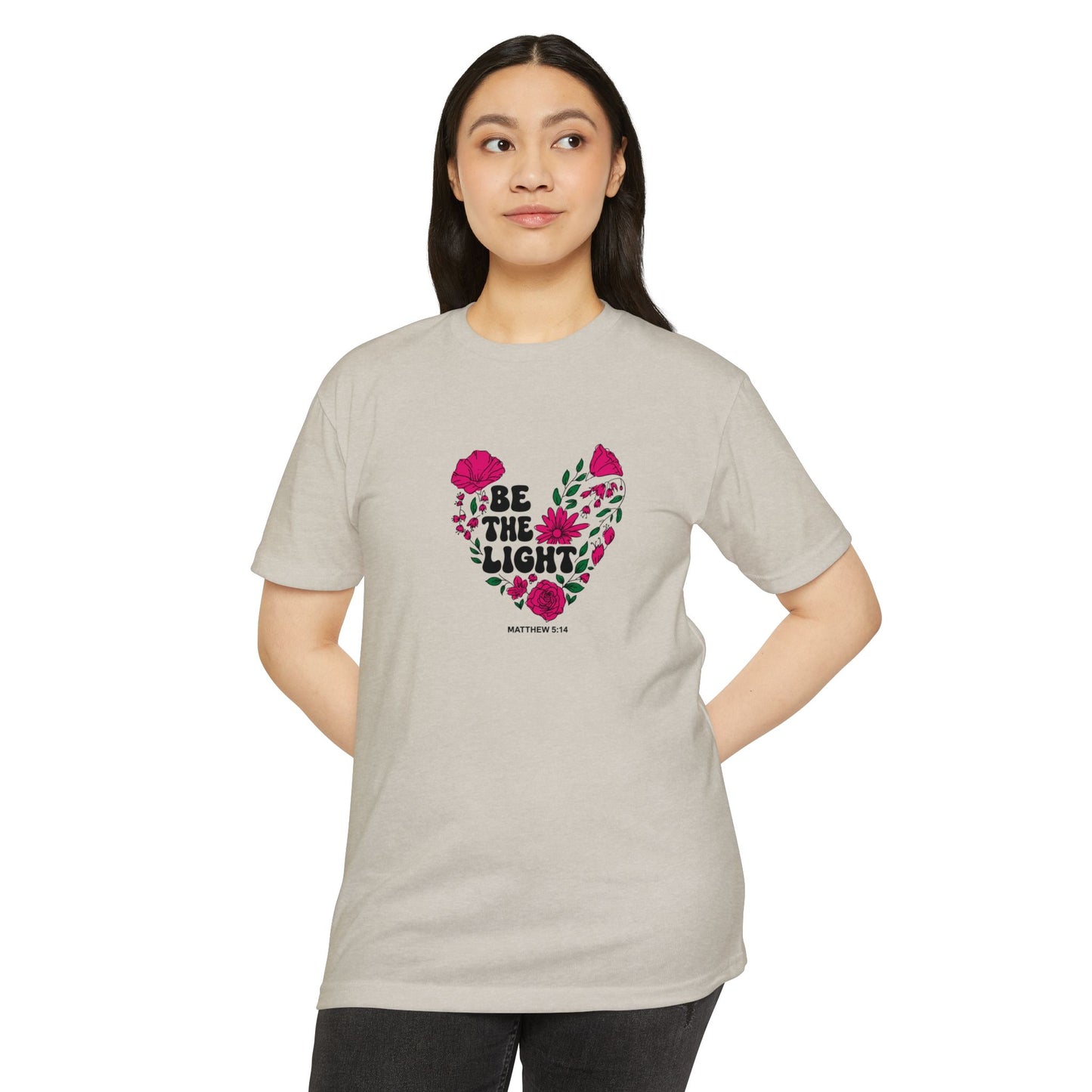 Be The Light Floral T-Shirt — Matthew 5:14 Inspirational Tee