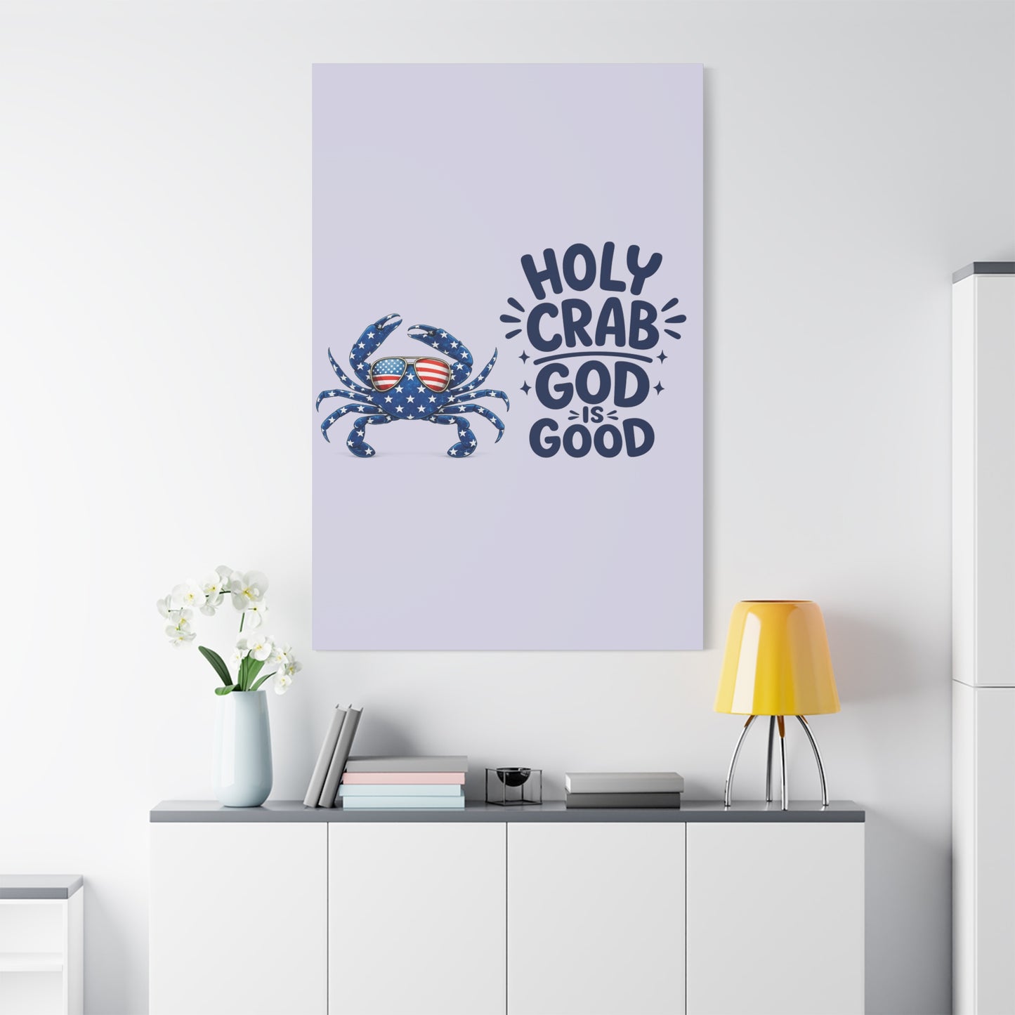 Patriotic Crab Canvas — "Holy Crab God Is Good" Wall Art