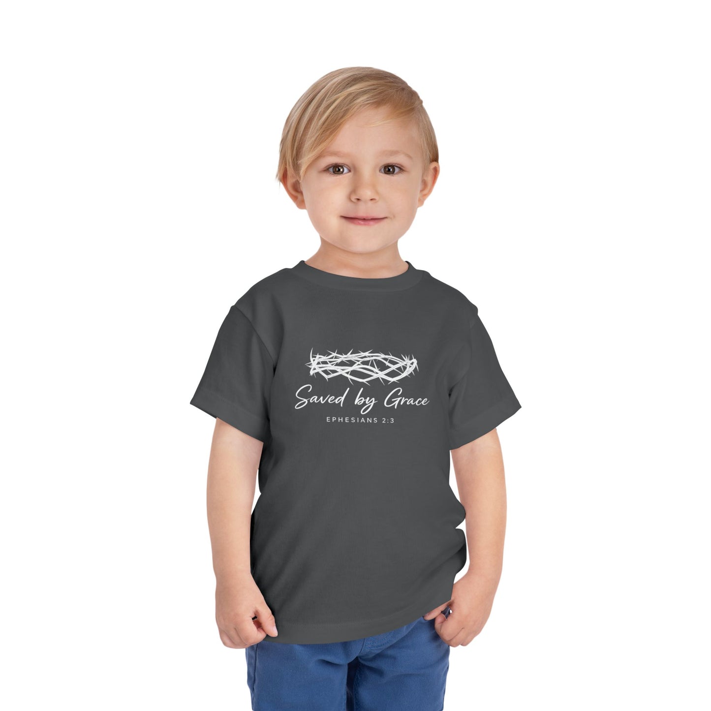 Toddler Tee — "Saved by Grace" Christian Crown of Thorns Shirt (Ephesians 2:8)
