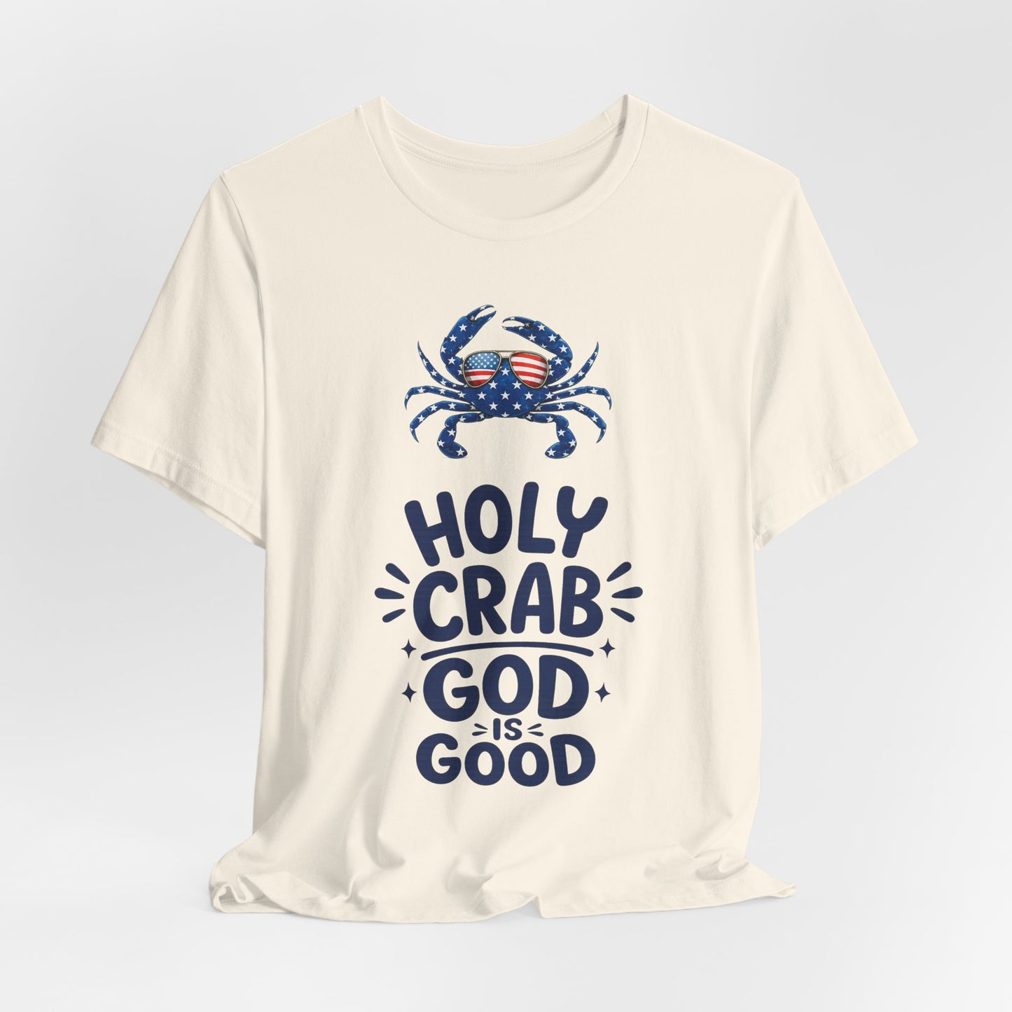 Holy Crab God Is Good T-Shirt — Patriotic Blue Crab Graphic Tee