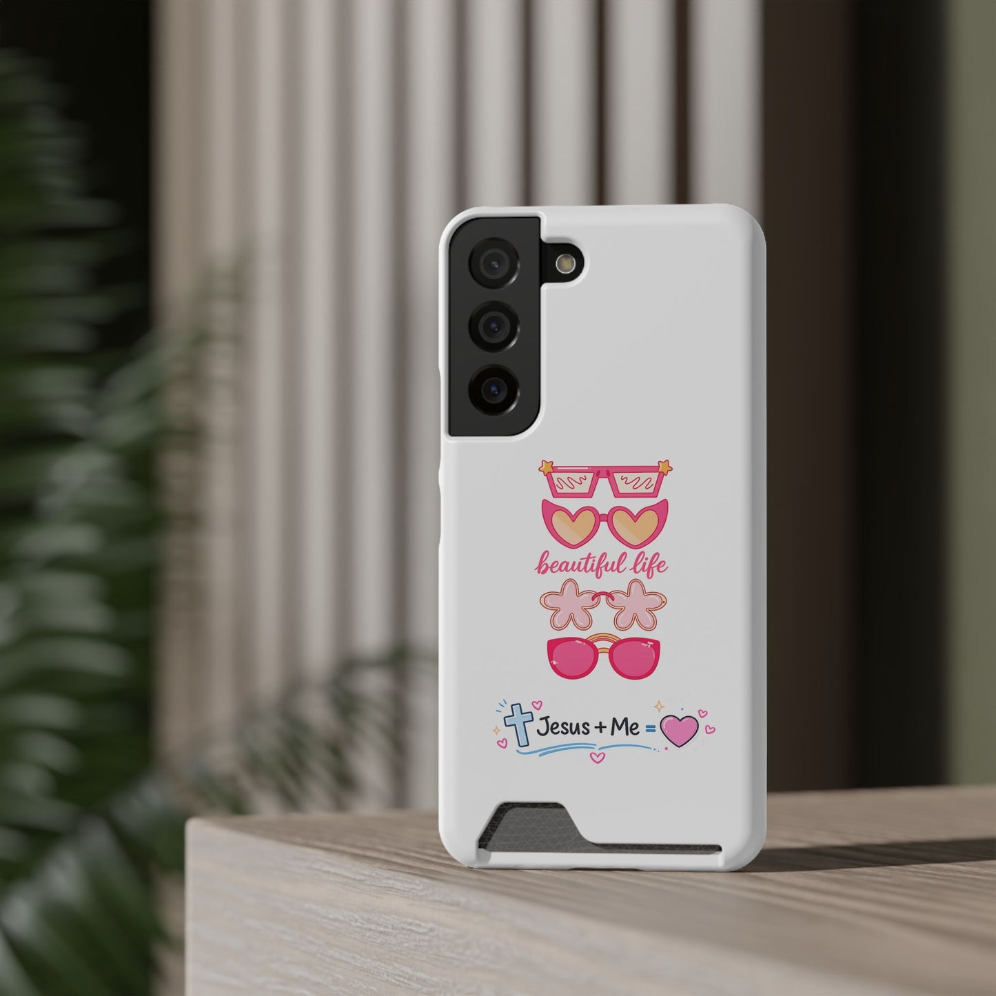Jesus + Me Phone Card Case — "Beautiful Life" Pink Sunglasses Christian Wallet Case