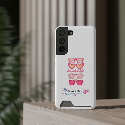 Jesus + Me Phone Card Case — "Beautiful Life" Pink Sunglasses Christian Wallet Case