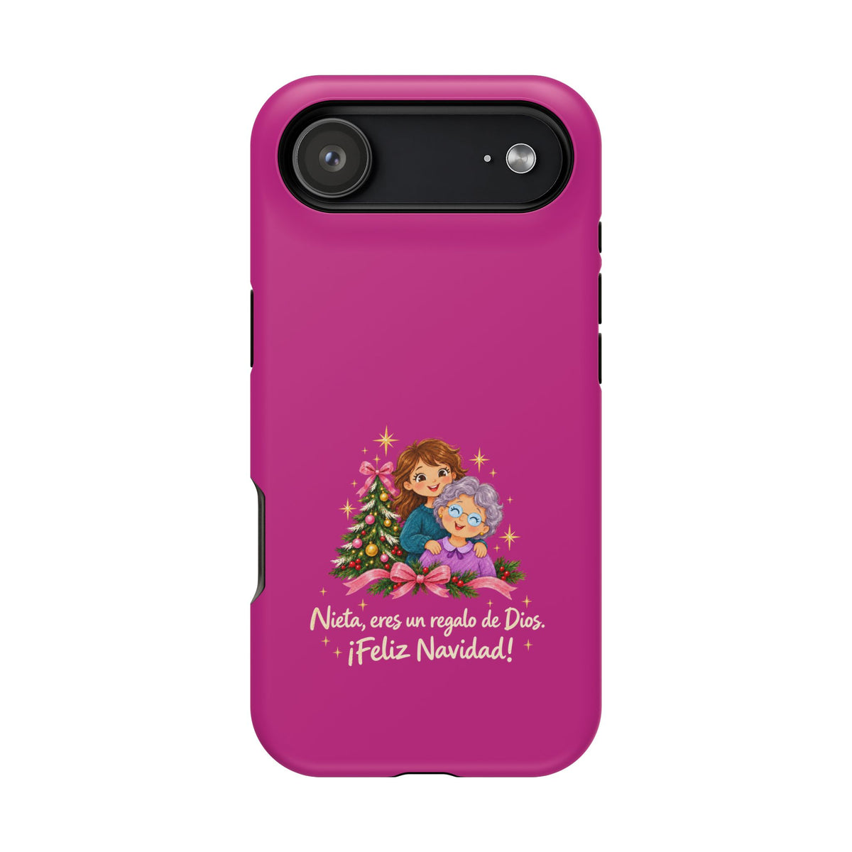 Magenta Christmas Grandma Phone Case — "Abuela, eres un regalo de Dios. ¡Feliz Navidad!" Magnetic Impact-Resistant