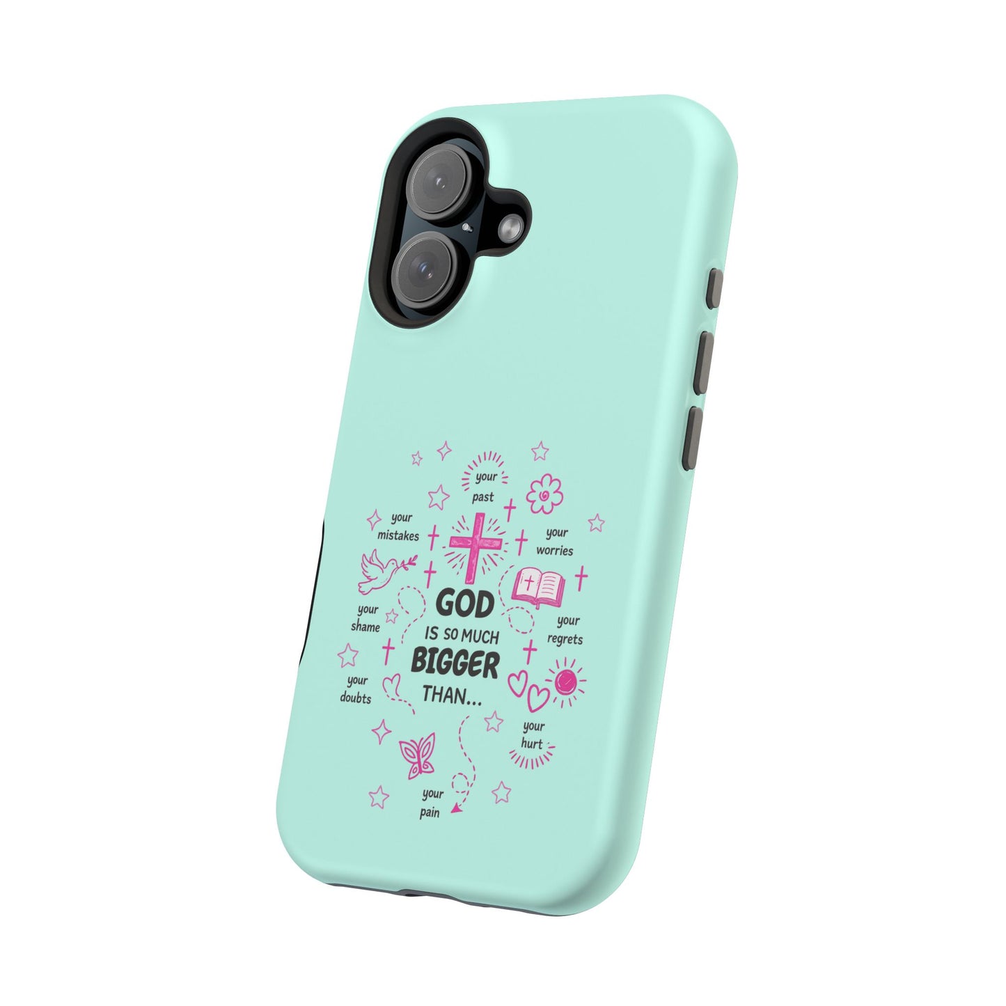 Mint Christian Phone Case — "God Is So Much Bigger Than..." Magnetic Impact-Resistant