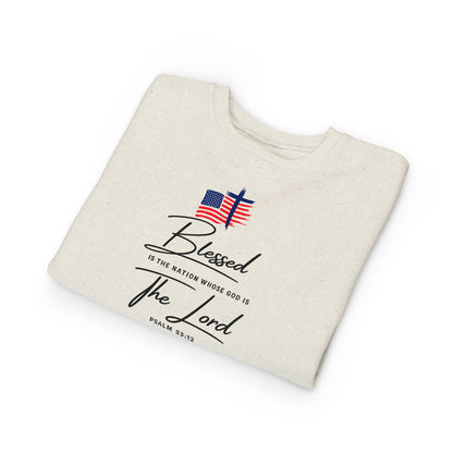 Toddler Sweatshirt - "Blessed is the Nation" Patriotic Christian Kids Crewneck