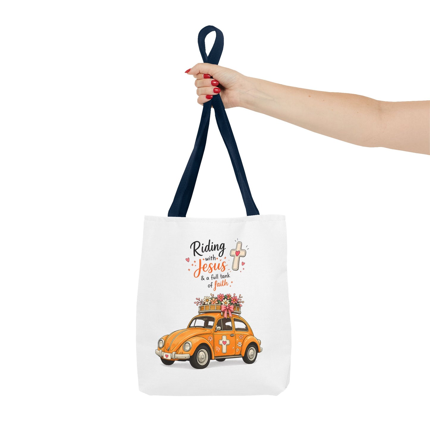 Christian Tote Bag — “Riding with Jesus” Floral Beetle Illustration