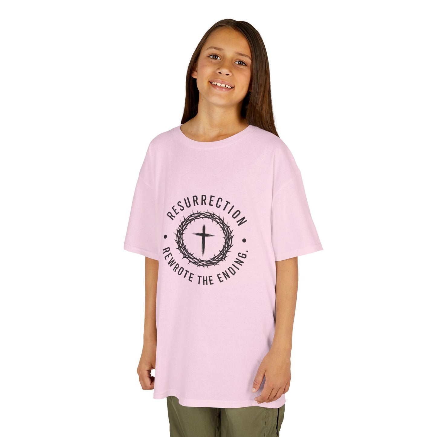 UNISEX KIDS Tee — 'Resurrection: He Wrote the Ending' Cross Graphic