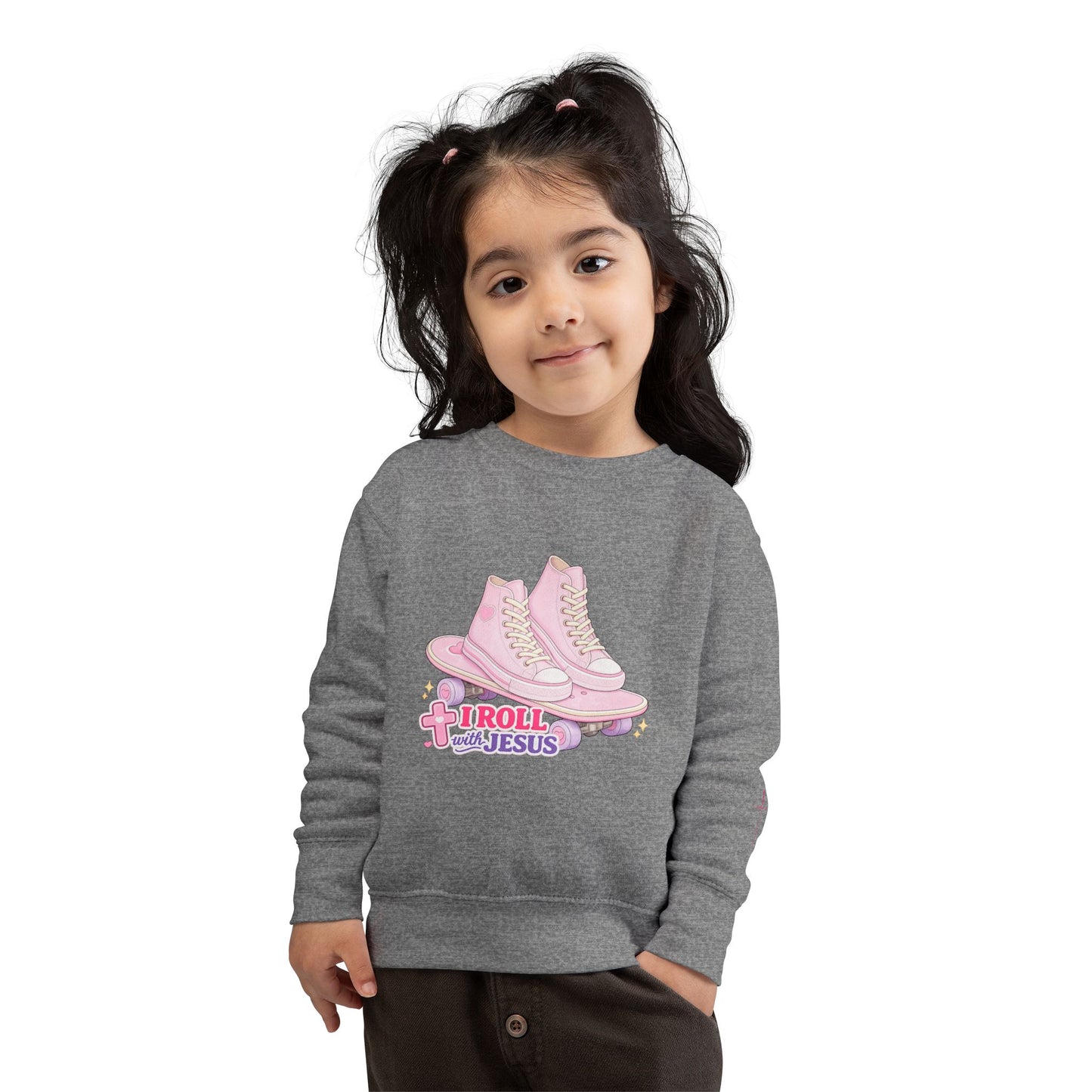 Toddler Sweatshirt — "I Roll With Jesus" Christian Toddler Tee