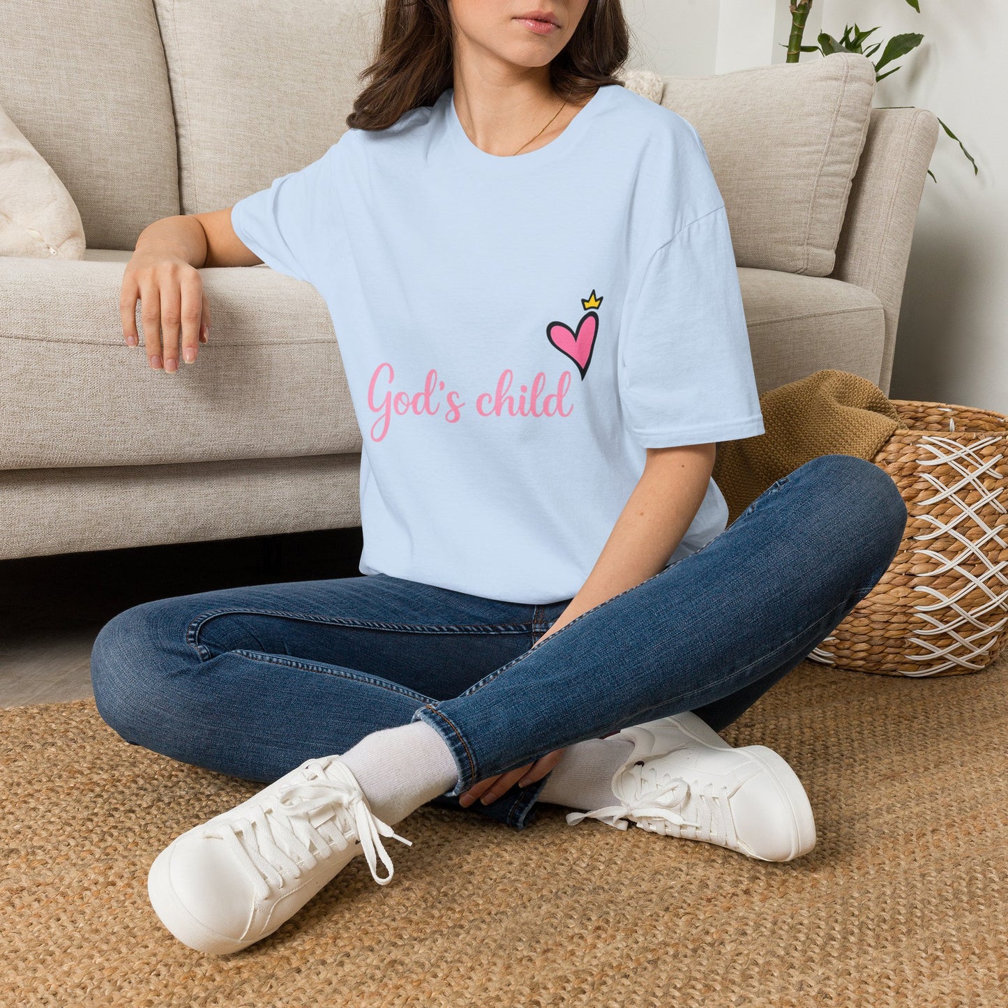 God's Child T-Shirt — Pink Heart Christian Faith Tee