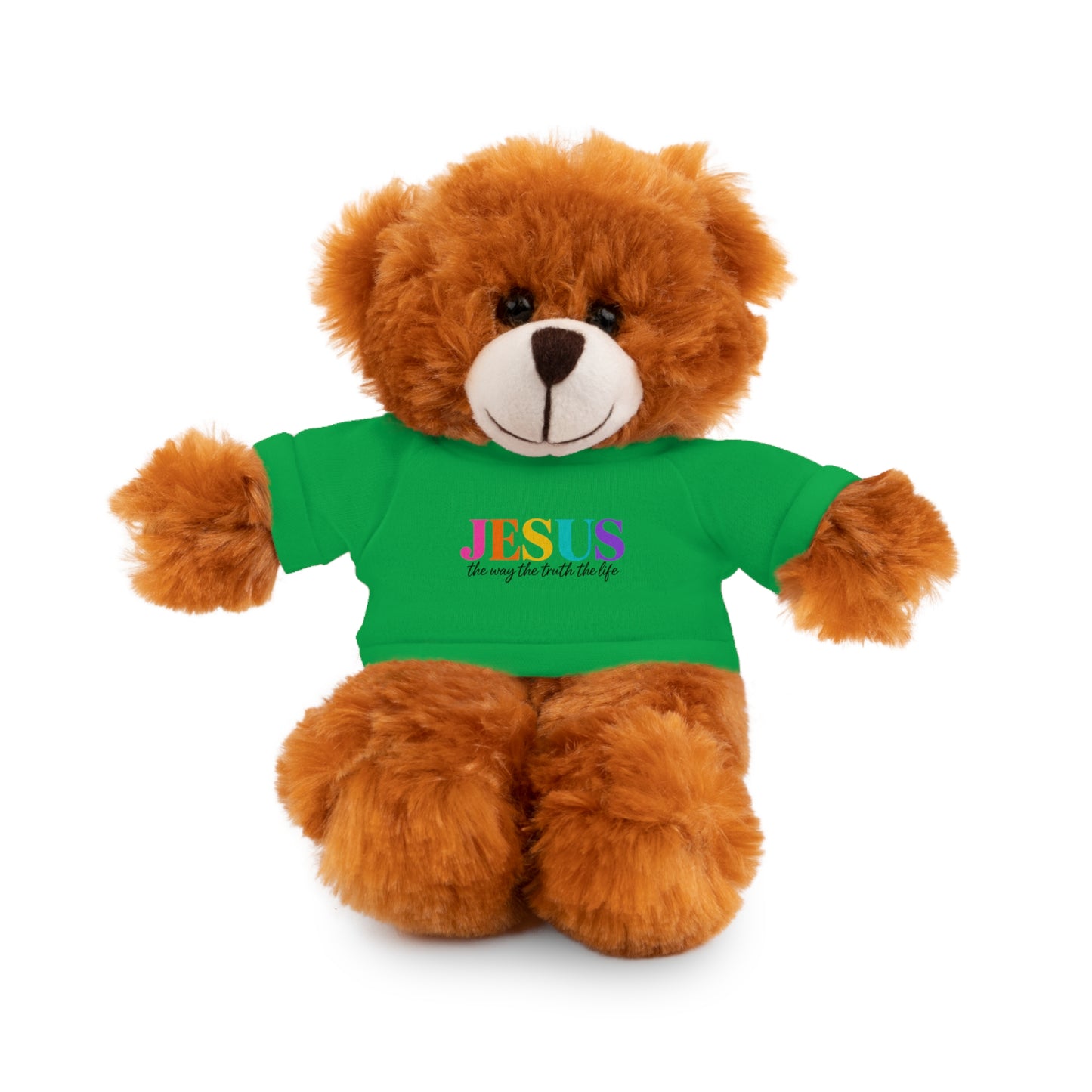 Jesus Rainbow Tee Teddy Bear - Plush Stuffed Animal with Faith Shirt