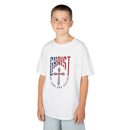 Kids Christian T-Shirt — "Christ Lives Our Hope" Patriotic Cross Tee
