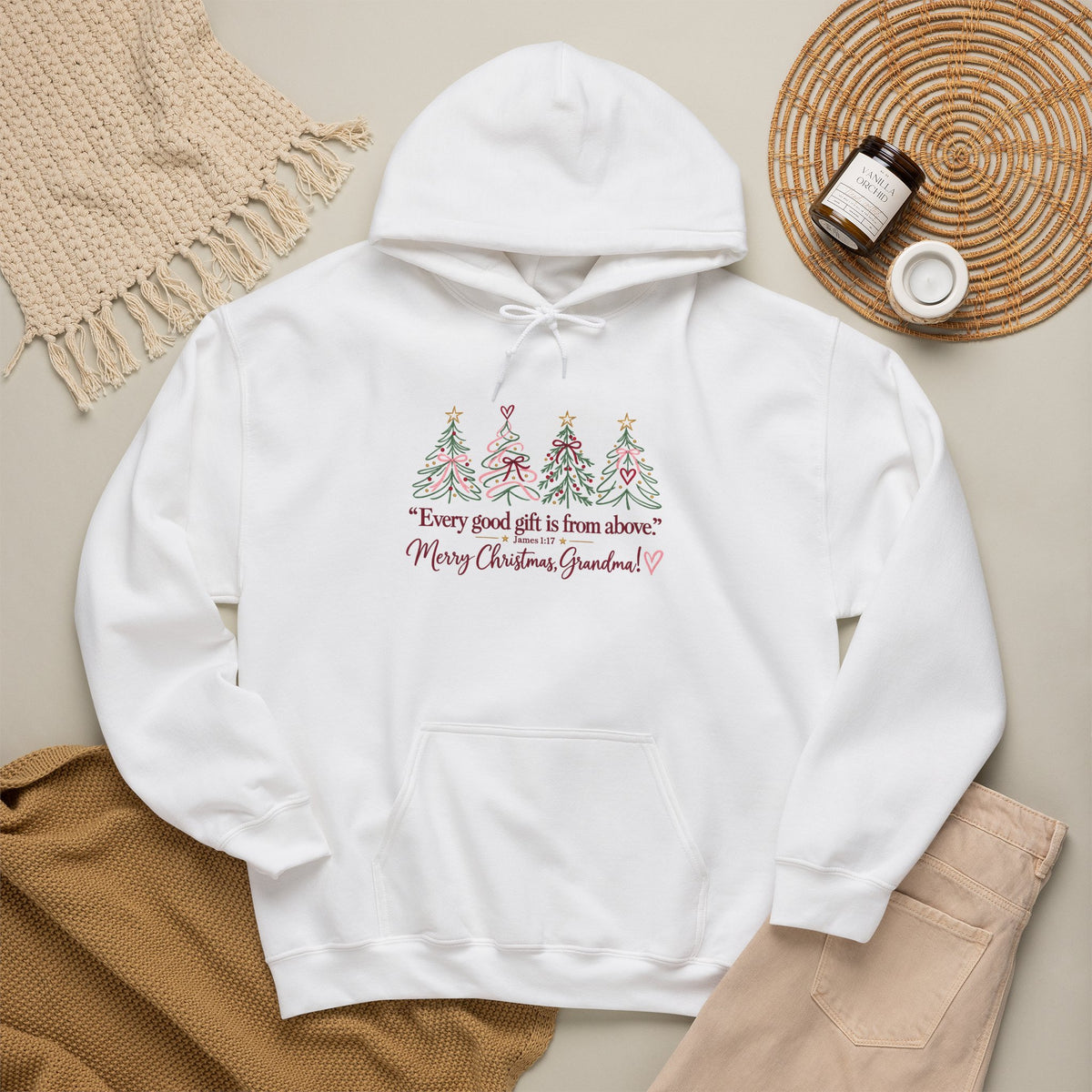 Christmas Grandma Hoodie — "Every good gift is from above" Holiday Sweatshirt