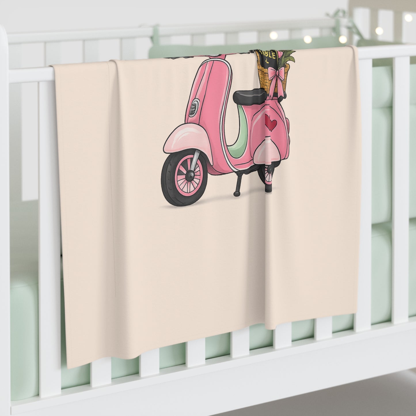 Baby Swaddle Blanket — "Fueled by Grace, Driven by Faith" Pink Scooter Swaddle