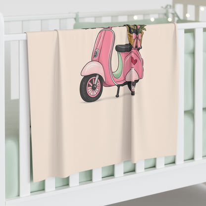 Baby Swaddle Blanket — "Fueled by Grace, Driven by Faith" Pink Scooter Swaddle
