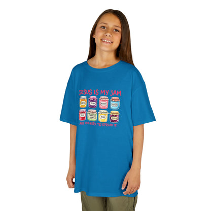 Kids T‑Shirt — "Jesus Is My Jam" Cute Jam Jar Graphic Christian Tee