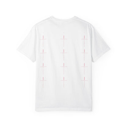 Minimalist Cross Tee — Subtle Vertical 'I Crossed Your Line' Graphic