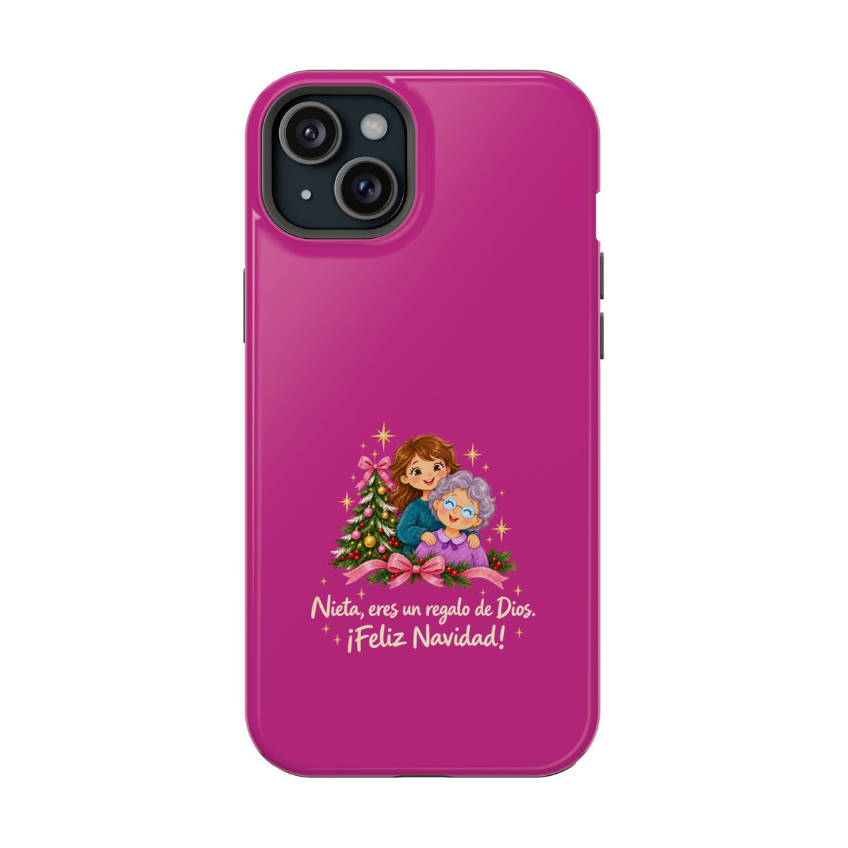 Magenta Christmas Grandma Phone Case — "Abuela, eres un regalo de Dios. ¡Feliz Navidad!" Magnetic Impact-Resistant