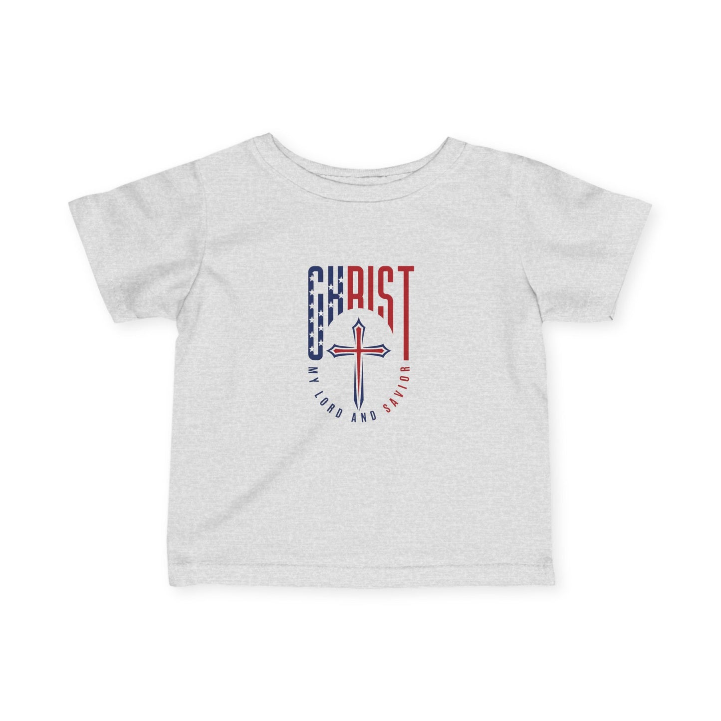 Infant Tee — "Christ Is Lord" Red & Blue Cross Baby Shirt