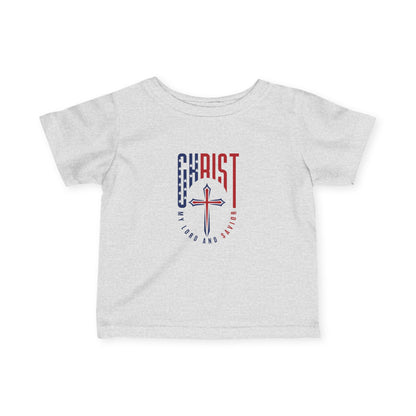 Infant Tee — "Christ Is Lord" Red & Blue Cross Baby Shirt