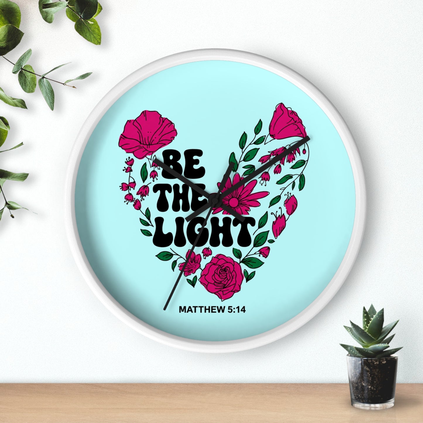 Be the Light Floral Wall Clock — Matthew 5:14 Inspirational Home Decor