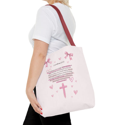 Pink Faith Tote Bag — Inspirational Cross & Rainbow AOP Tote
