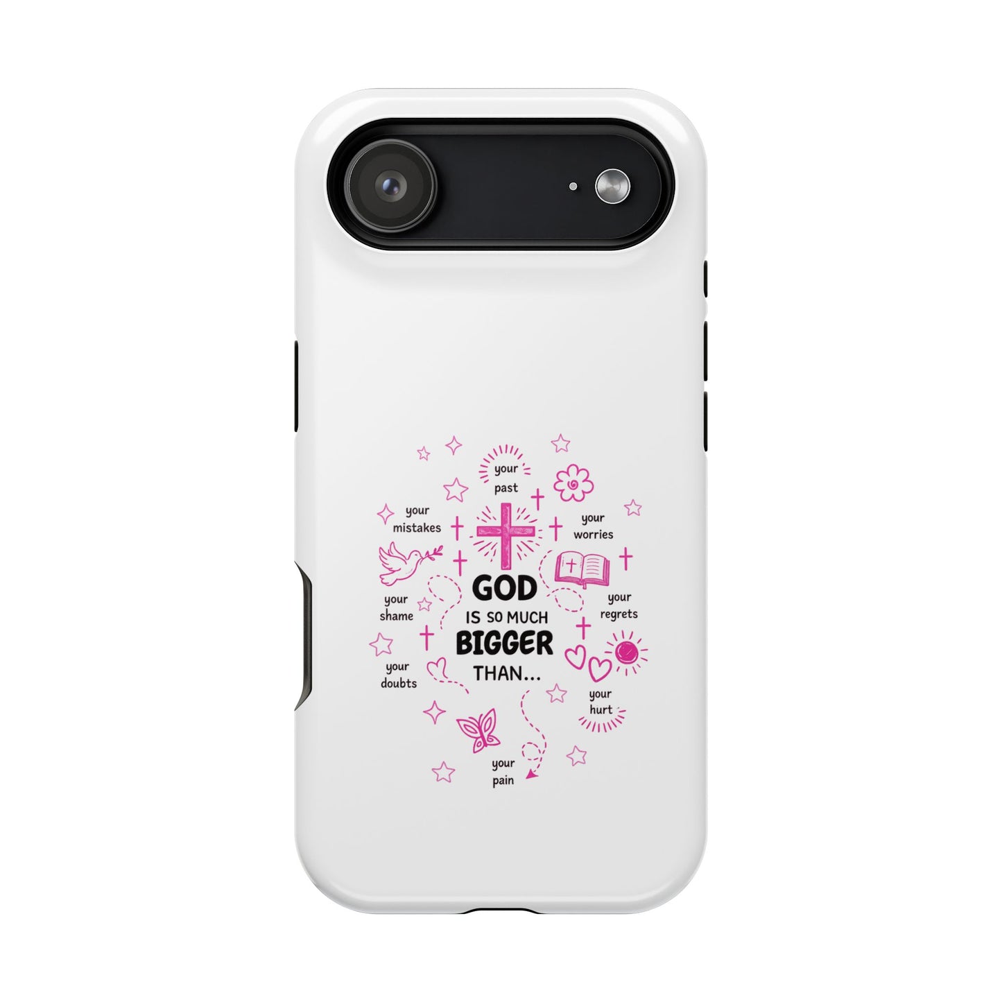 Christian Phone Case — "God Is So Much Bigger Than..." Pink Faith Protective Magnetic Case