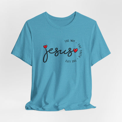 Jesus Script Tee - "Jesus" with Hearts | Faith Christian Shirt