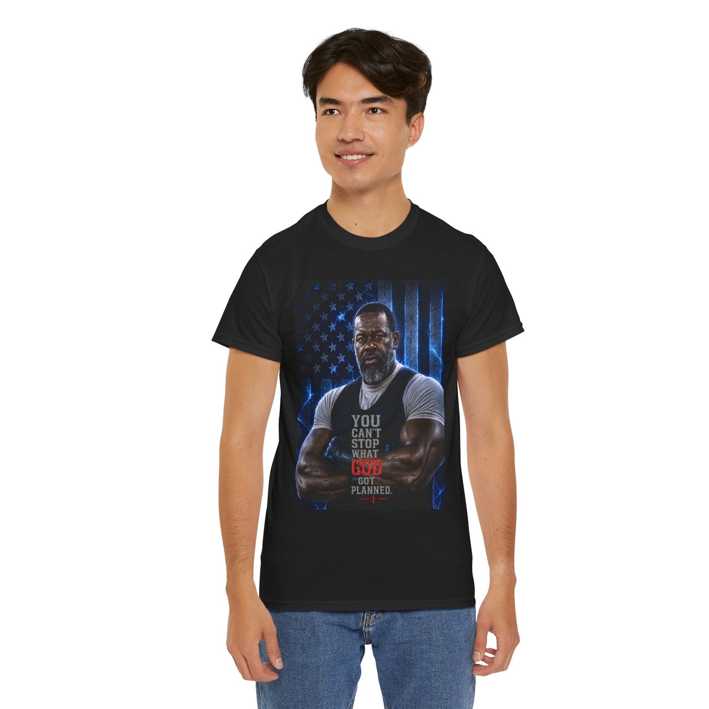 Patriotic Faith Tee — "You Can't Stop What God Has Planned"
